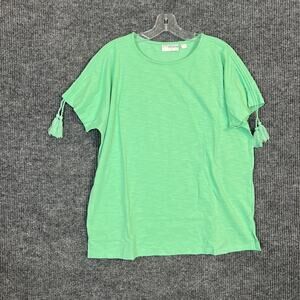 Belle Beach By Kim Gravel Slub Knit Ruched Sleeve Top With Tassels Green Medium